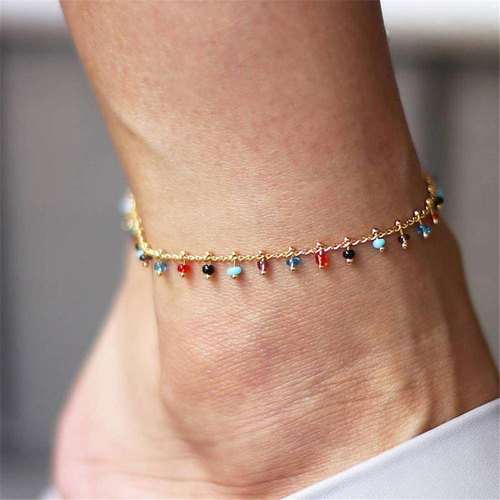 Rainbow Beaded Tassel Pendant Anklet Anklet Claire & Clara Rainbow 