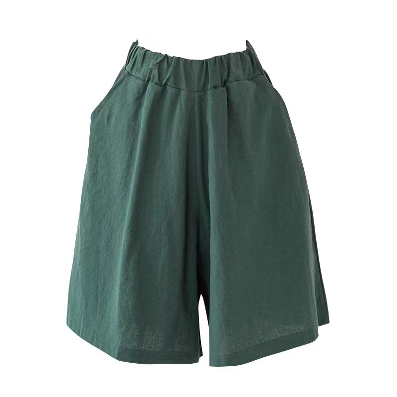 Rebecca Cotton Linen Casual Wide Leg Shorts Bottoms Claire & Clara Green US 0