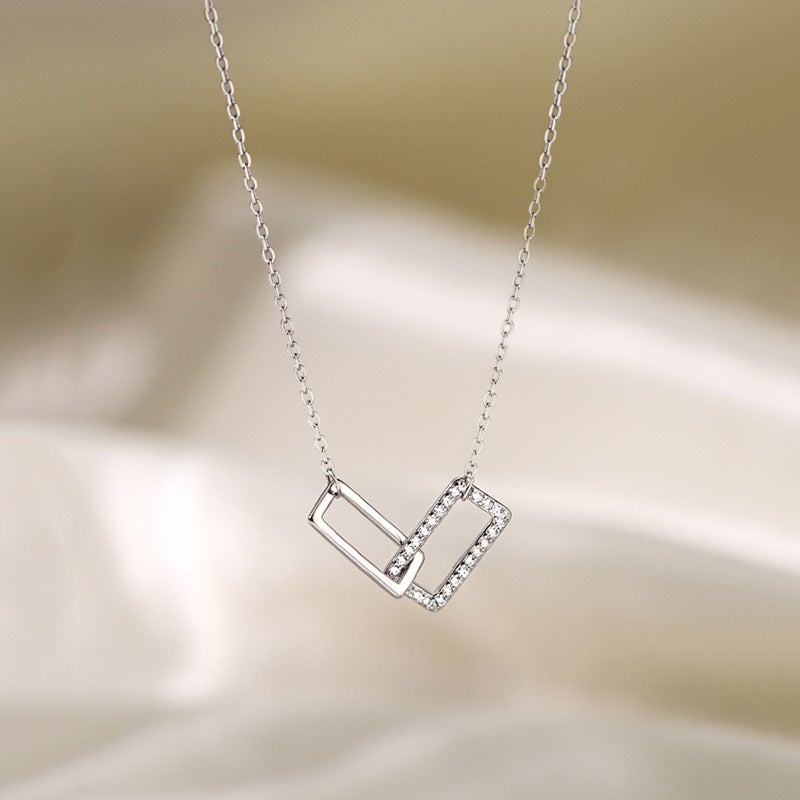 Rectangle Double Shiny Zirconia Circle Necklace Necklace > layered necklace > gold layered necklace > gold necklace > silver necklace > gold chain > gold pendant > silver pendant > gold pendant necklace > choker necklace > choker > gold choker necklace > silver choker necklace > chokers for women Claire & Clara Silver