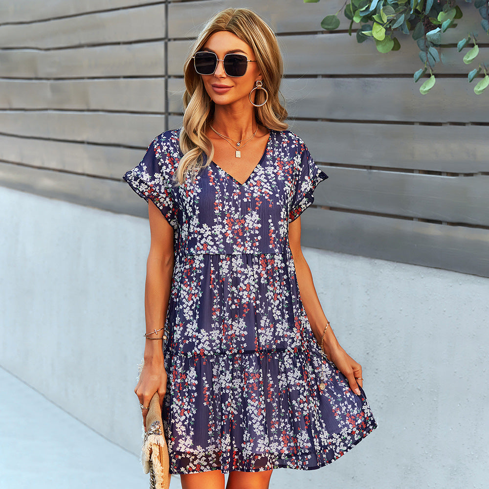 Reese Floral A-line Chiffon Casual Dress Dresses Claire & Clara Navy S