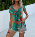 Riley V-Neck Print Short Sleeve Shirts & Tops Claire & Clara Green S