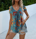 Riley V-Neck Print Short Sleeve Shirts & Tops Claire & Clara Light Blue S