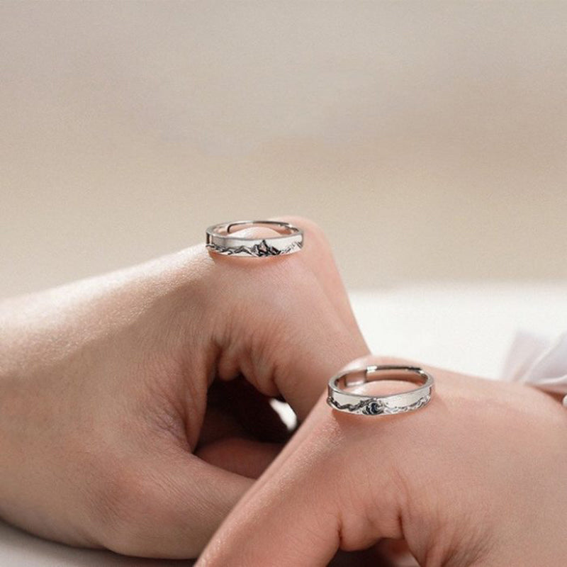 S925 Silver Mountain Ocean Couple Ring Rings Claire & Clara