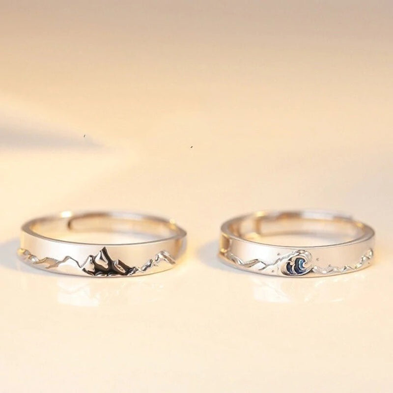 S925 Silver Mountain Ocean Couple Ring Rings Claire & Clara