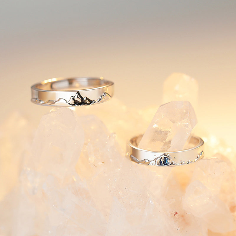 S925 Silver Mountain Ocean Couple Ring Rings Claire & Clara