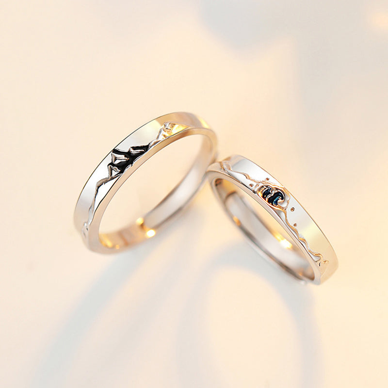 S925 Silver Mountain Ocean Couple Ring Rings Claire & Clara SAVE $15 - A Set