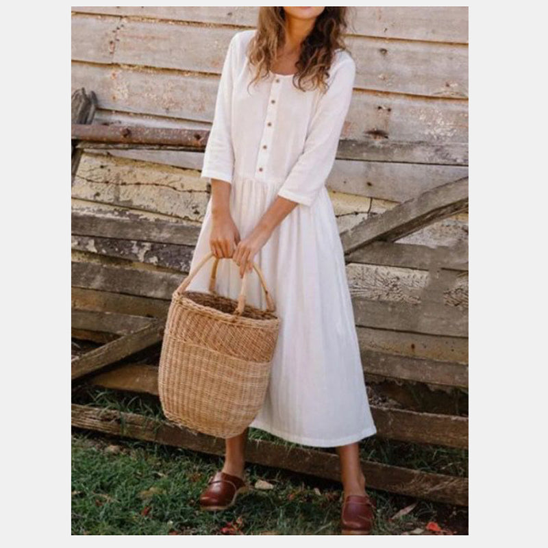 Sarah Cotton Linen Single-breasted Solid Dress Dresses Claire & Clara