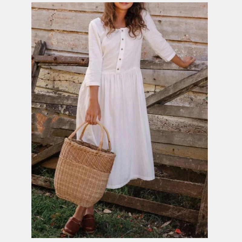 Sarah Cotton Linen Single-breasted Solid Dress Dresses Claire & Clara