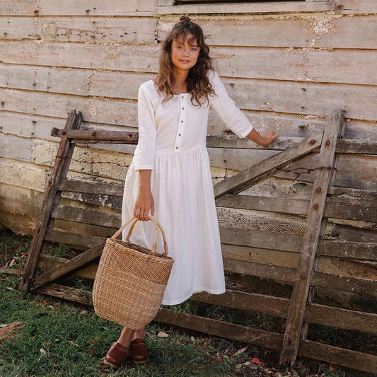 Sarah Cotton Linen Single-breasted Solid Dress Dresses Claire & Clara White S