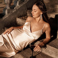 Satin Deep V-Neck Spaghetti Strap Dress Dresses Claire & Clara