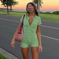 Short Sleeve V Neck Buttons Jumpsuit Jumpsuits & Rompers Claire & Clara Green S