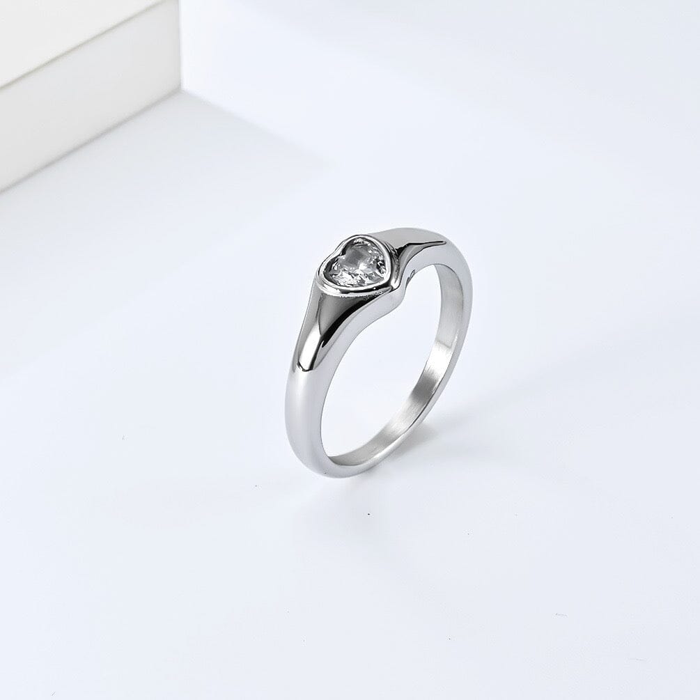 Simple Style Heart Diamond Ring Ring Claire & Clara Steel 5