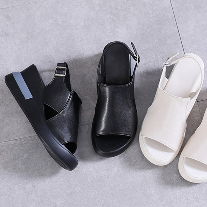 Solid Color Open Toe Wedge Casual Sandals Shoes Claire & Clara