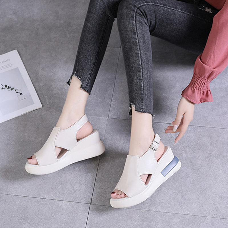 Solid Color Open Toe Wedge Casual Sandals Shoes Claire & Clara