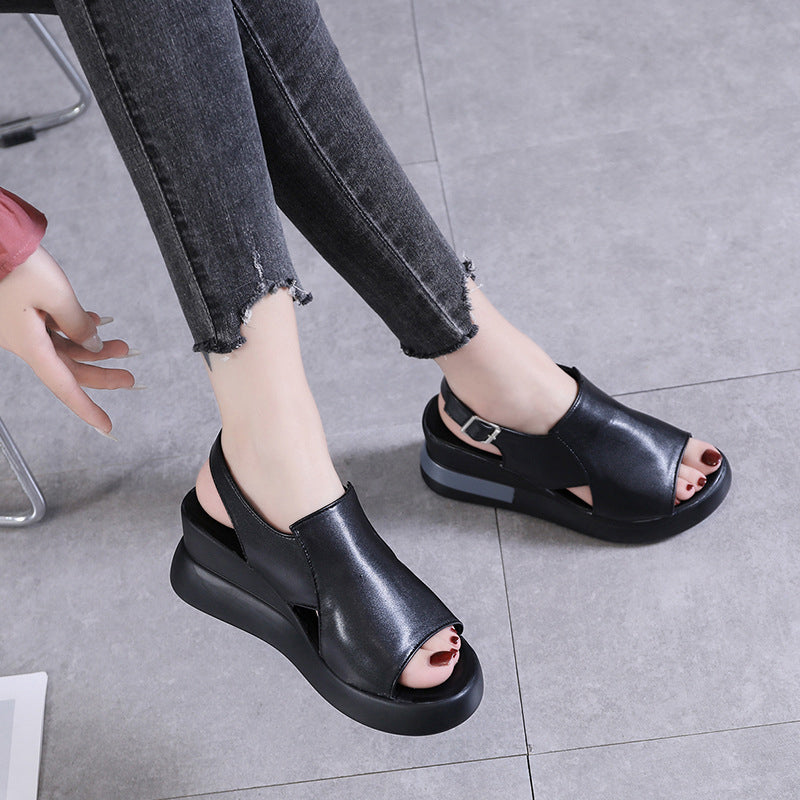 Solid Color Open Toe Wedge Casual Sandals Shoes Claire & Clara