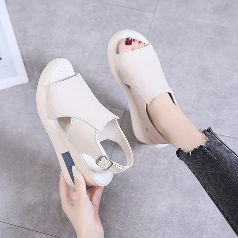 Solid Color Open Toe Wedge Casual Sandals Shoes Claire & Clara