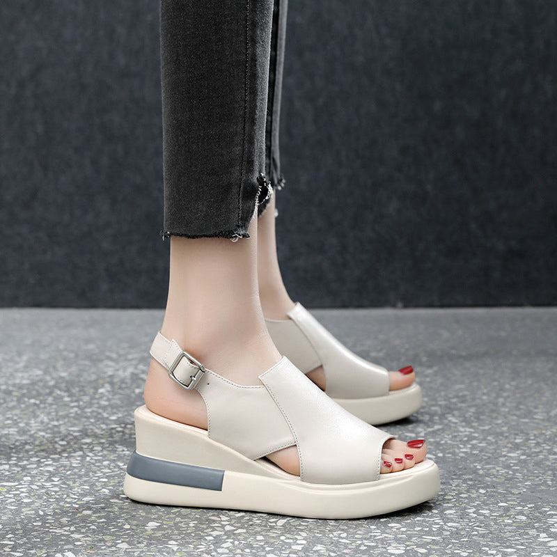 Solid Color Open Toe Wedge Casual Sandals Shoes Claire & Clara