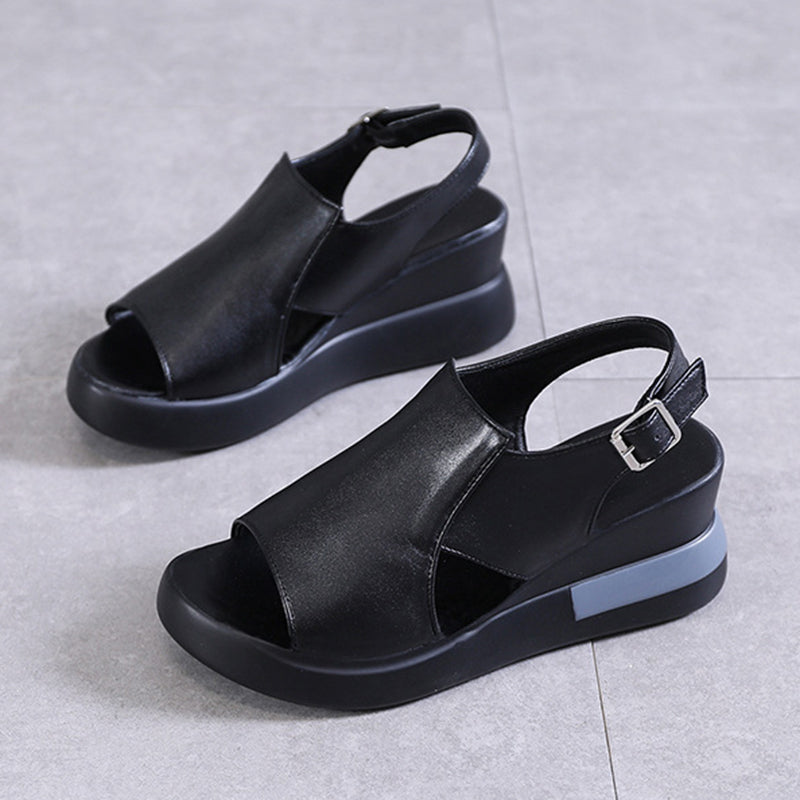 Solid Color Open Toe Wedge Casual Sandals Shoes Claire & Clara