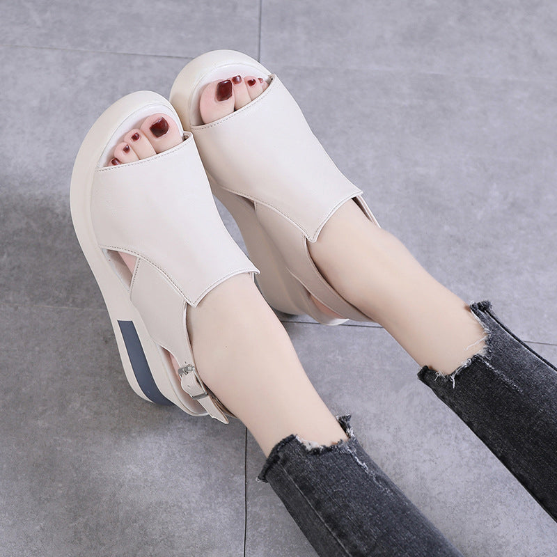 Solid Color Open Toe Wedge Casual Sandals Shoes Claire & Clara