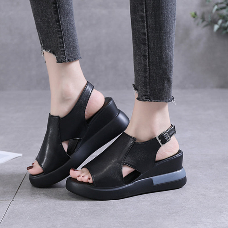 Solid Color Open Toe Wedge Casual Sandals Shoes Claire & Clara