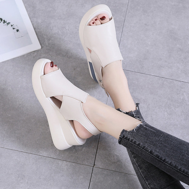 Solid Color Open Toe Wedge Casual Sandals Shoes Claire & Clara