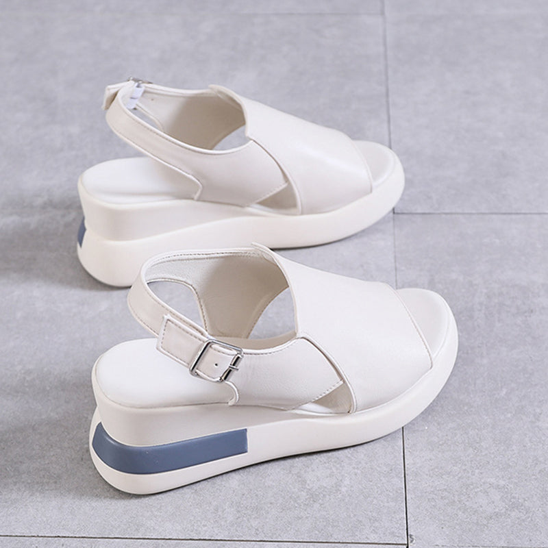 Solid Color Open Toe Wedge Casual Sandals Shoes Claire & Clara