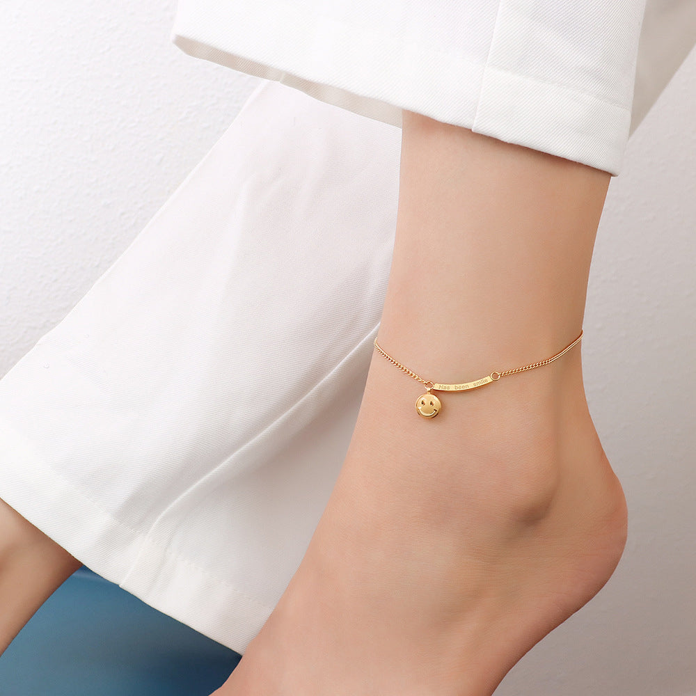 Stainless Steel Gold Color Smile Anklet Anklet Claire & Clara