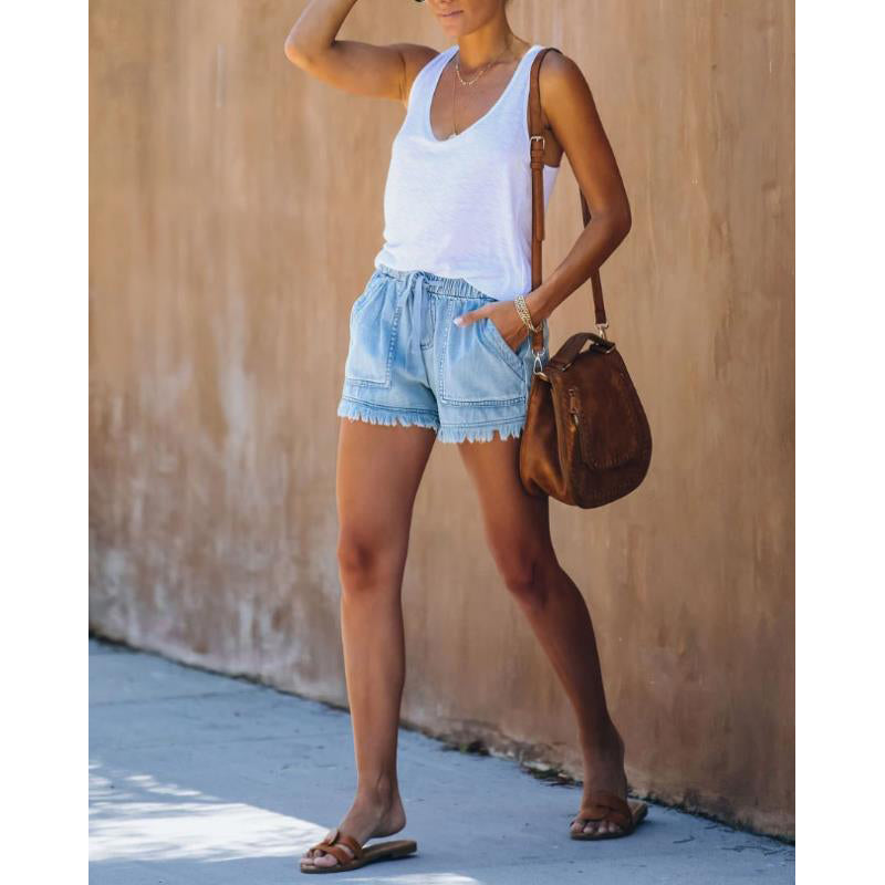 Stella Casual Elastic Waist Drawstring Shorts Shorts Claire & Clara