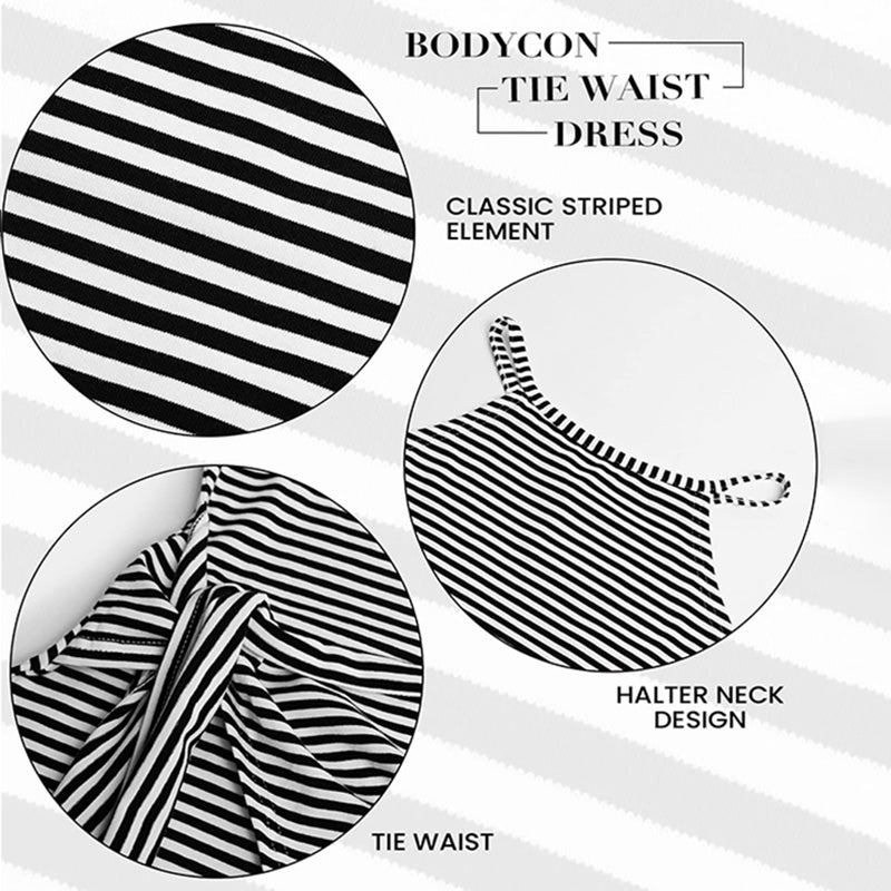 Striped Sleeveless Tie Waist Casual Dress Dresses Claire & Clara