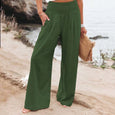 Susan Cotton Linen High Waist Wide Leg Casual Pants Bottoms Claire & Clara Dark Green US 4