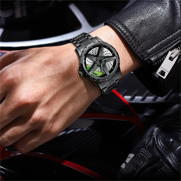 THE DUEL Spinning Wheel Hub Conceptual Watch Watches Claire & Clara Lamborghini Green Black Wheel Hub 