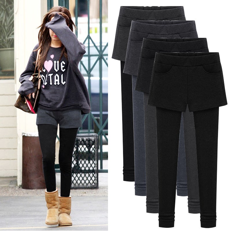 Thicken Fleece Fake Two-Piece Slimming Leggings Bottoms Claire & Clara