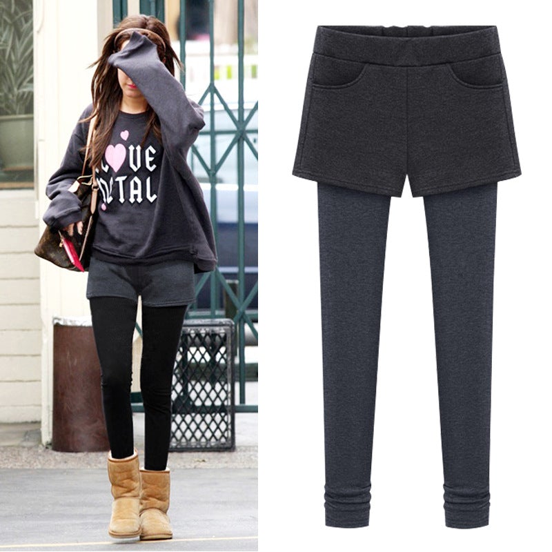 Thicken Fleece Fake Two-Piece Slimming Leggings Bottoms Claire & Clara Grey US 4