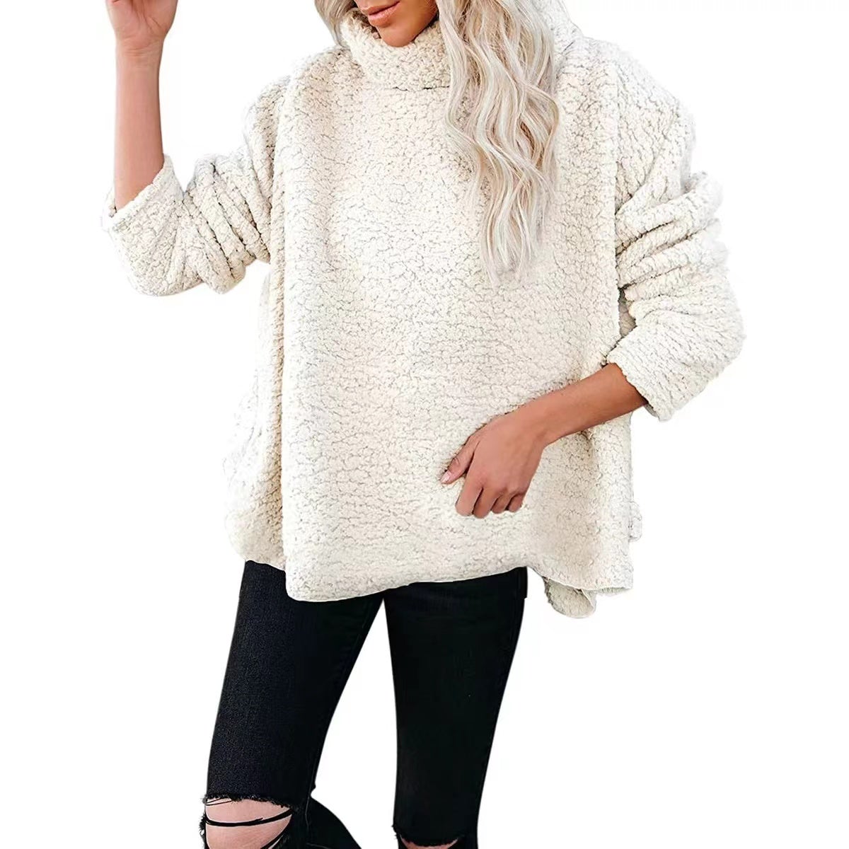 Turtleneck Solid Color Plush Casual Top Top Claire & Clara Cream S