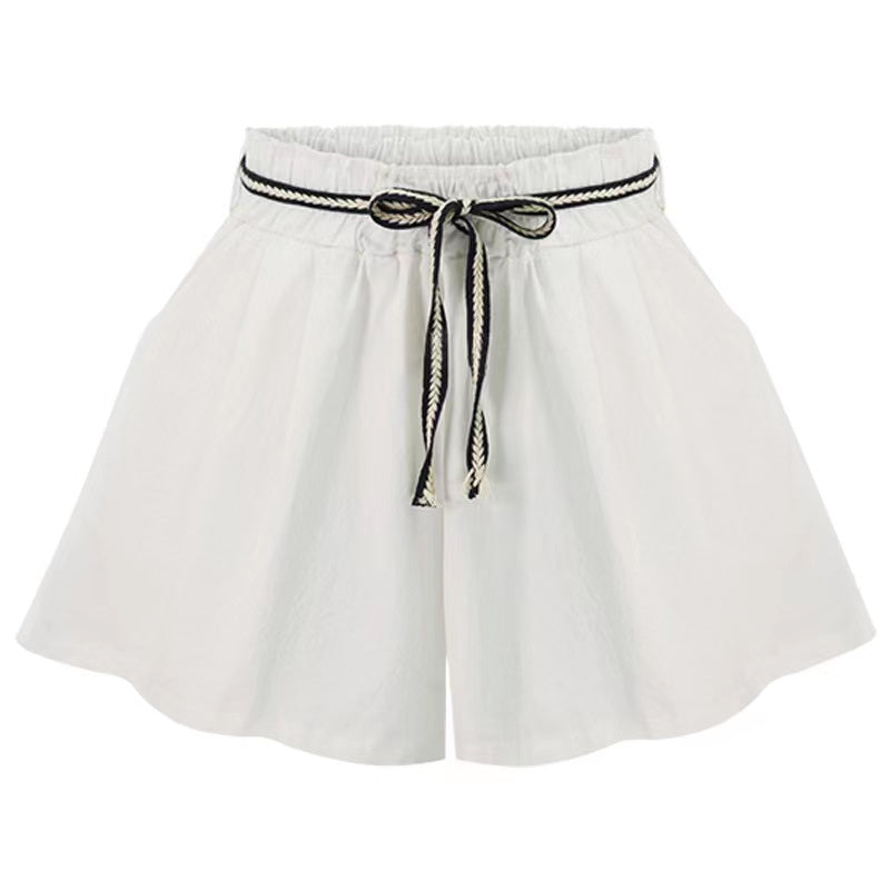 Virginia Lace Up High Waist Wide Leg Shorts Bottoms Claire & Clara White US 4