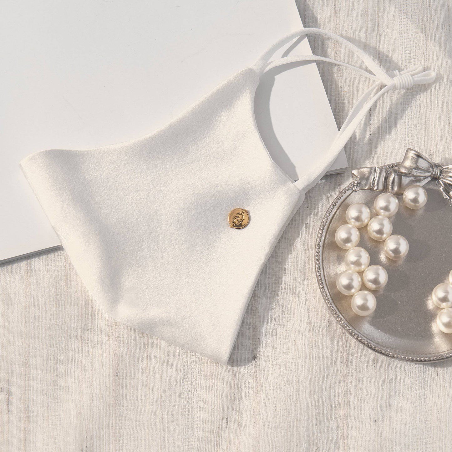 Washable Silk Face Mask Face Covering > facemask > washable facemask > silk facemask > cloth facemask > facemask with filter pocket > facemask for wedding Claire & Clara Without Filter Pocket White