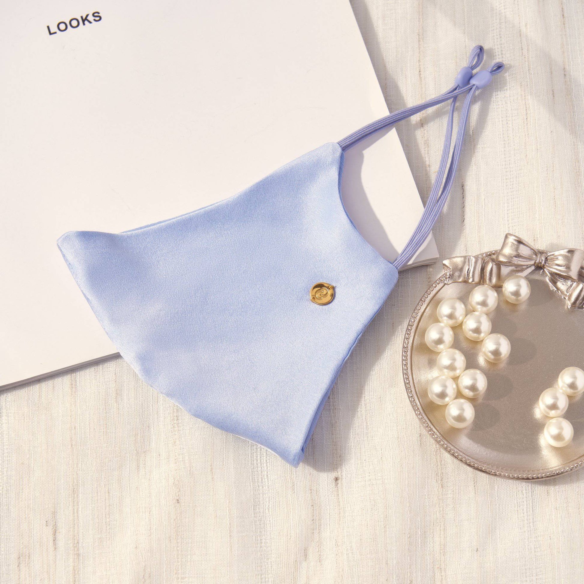 Washable Silk Face Mask Face Covering > facemask > washable facemask > silk facemask > cloth facemask > facemask with filter pocket > facemask for wedding Claire & Clara Without Filter Pocket Light Blue