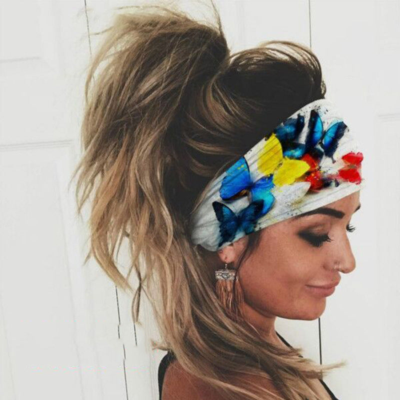 Wide Boho Butterfly Stretch Hairband Headbands Claire & Clara White