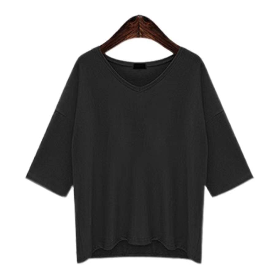 Winnie V-Neck Mid Sleeve Casual Tee Top Claire & Clara Black M