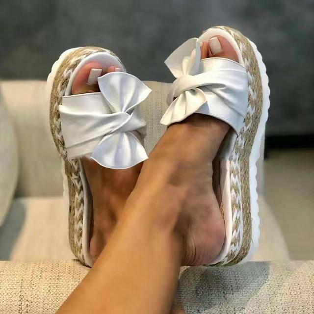 Yona Bowknot Platform Summer Slippers Shoes Claire & Clara US 4.5 White