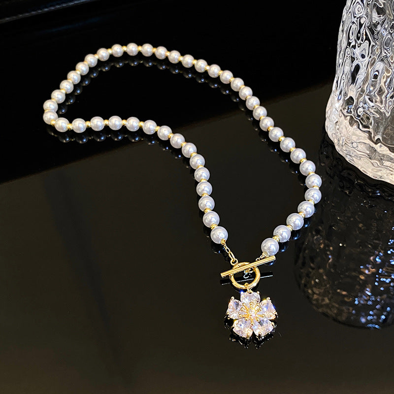 Zirconia Flower Pearl Necklace Necklaces Claire & Clara