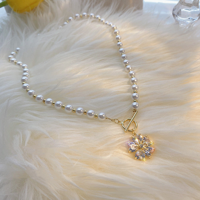 Zirconia Flower Pearl Necklace Necklaces Claire & Clara