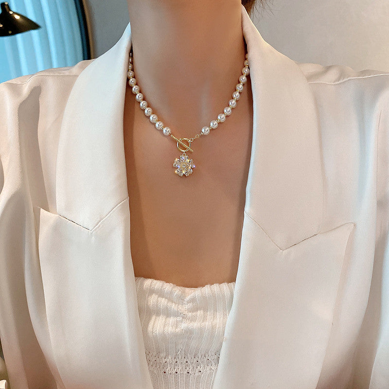 Zirconia Flower Pearl Necklace Necklaces Claire & Clara