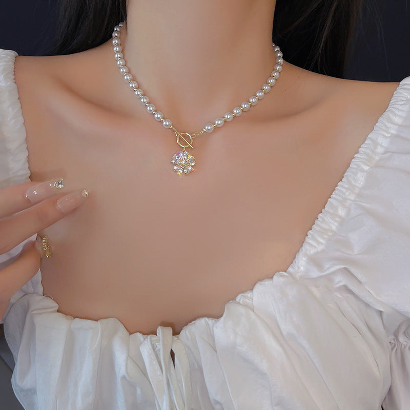 Zirconia Flower Pearl Necklace Necklaces Claire & Clara