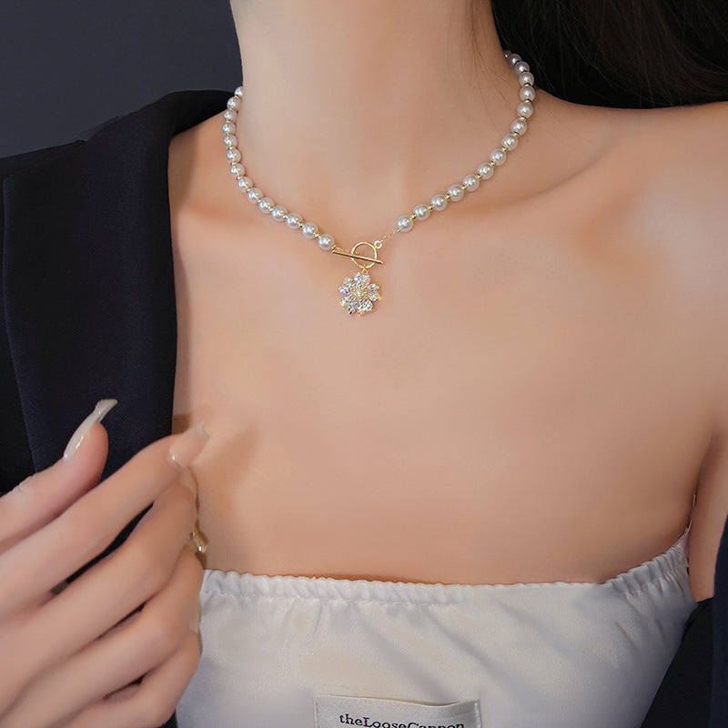 Zirconia Flower Pearl Necklace Necklaces Claire & Clara