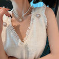 Zirconia Flower Pearl Necklace Necklaces Claire & Clara