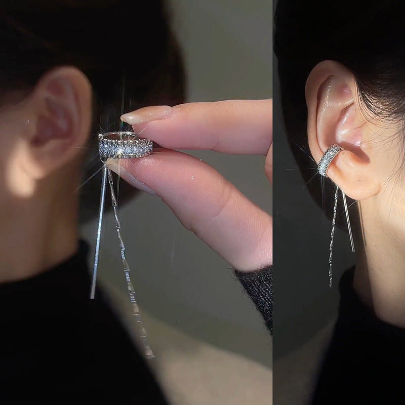 Zirconium Tassel Ear Clips Earrings Claire & Clara