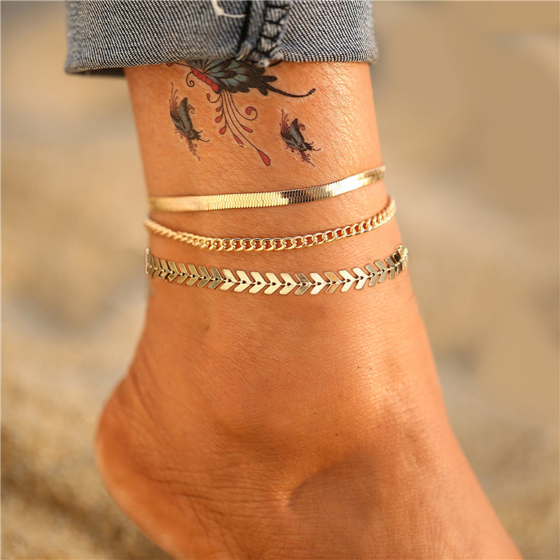 3pcs/set Gold Color Simple Beach Anklets Anklet Claire & Clara 4 