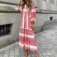 Alana Bohemian Floral Puff Long Swing Dress Dresses Claire & Clara Red-2 S 