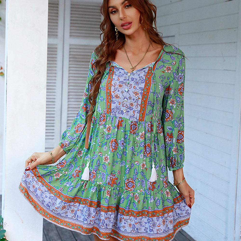 Alana Bohemian V-Neck Casual Dress Dresses Claire & Clara Green S 